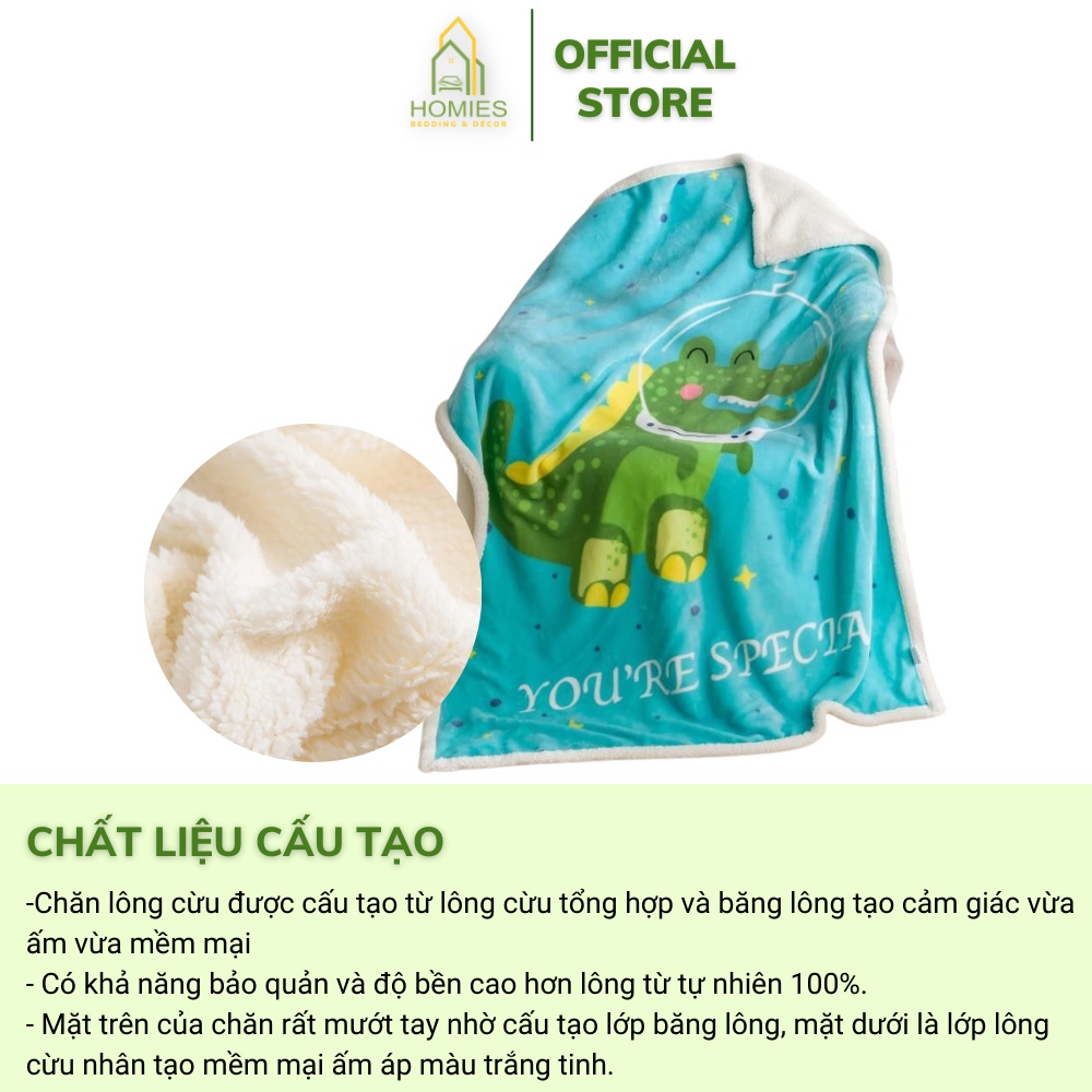Chăn Lông Cừu HOMIES Bedding &amp; Décor 2 Lớp Cho Bé Đến Trường Họa Tiết Đa Dạng - Kích Thước 1m x 1m4