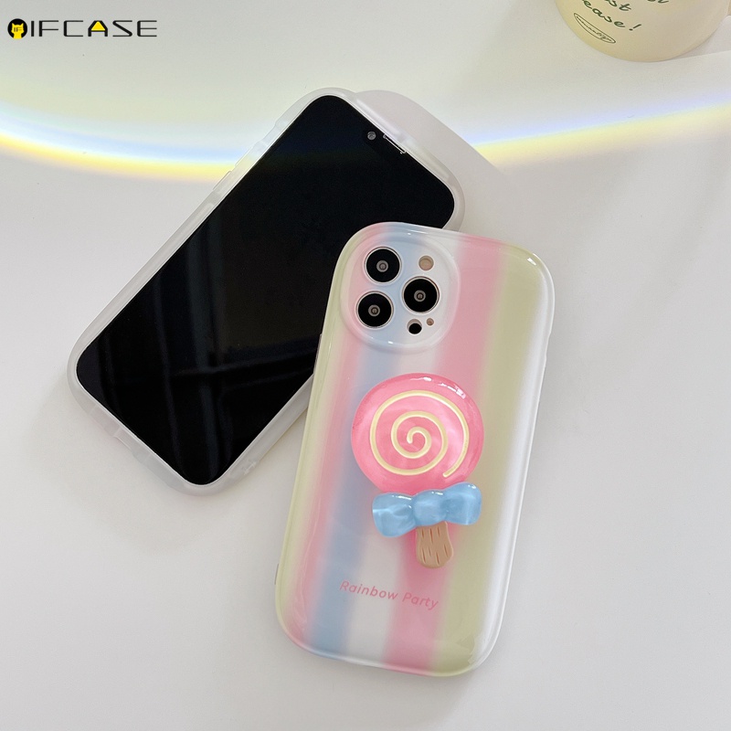 Ốp Điện Thoại Dẻo Họa Tiết Kẻ Sọc Màu Cầu Vồng Kèm Giá Đỡ Thời Trang Cho iPhone 13 12 11 Pro Max