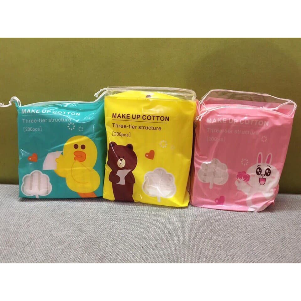 Bông tẩy trang Gấu Vịt Thỏ 200 miếng - 100% cotton