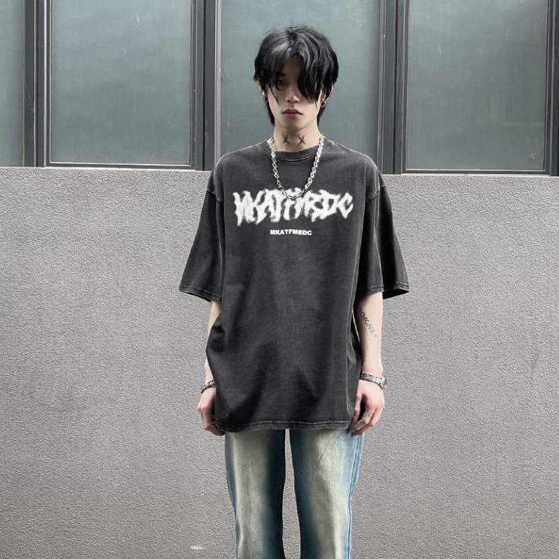 Áo Thun Tay Ngắn Dáng Rộng In Chữ Phong Cách retro Âu Mỹ Thời Trang Cho Cặp Đôi