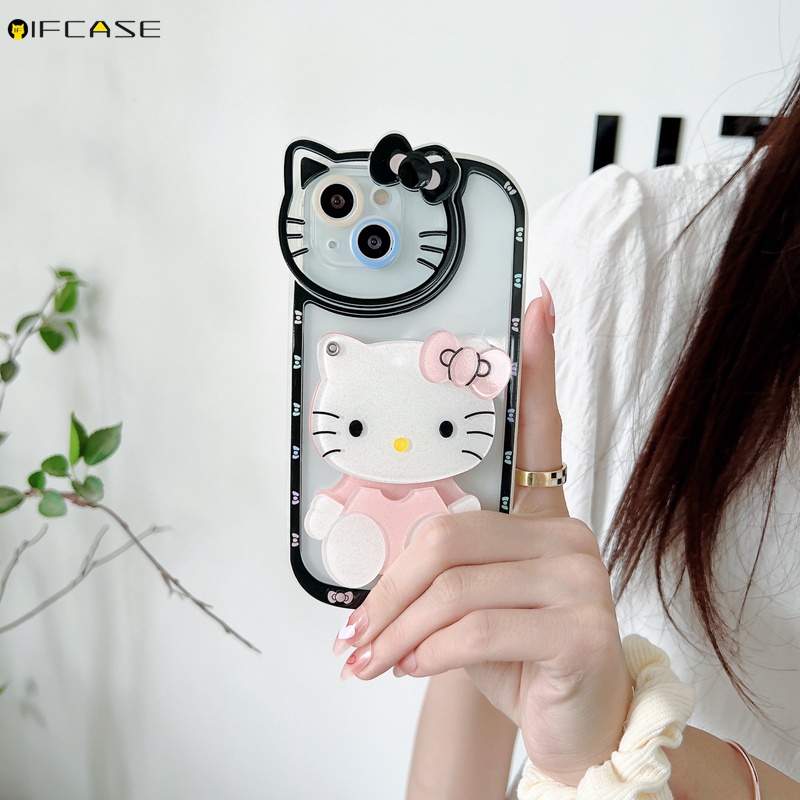 Ốp Điện Thoại Dẻo Trong Suốt Kèm Gương Trang Điểm Hình Mèo Hello Kitty Cho iPhone 13 12 12 11 Pro Max XS Max XR X