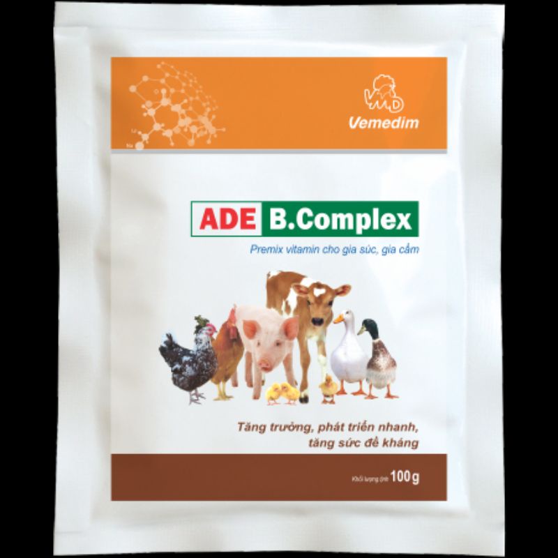CUNG CẤP VITAMIN, TĂNG TRỌNG GIA SÚC, GIA CẦM - ADE B.COMPLEX - 100GR