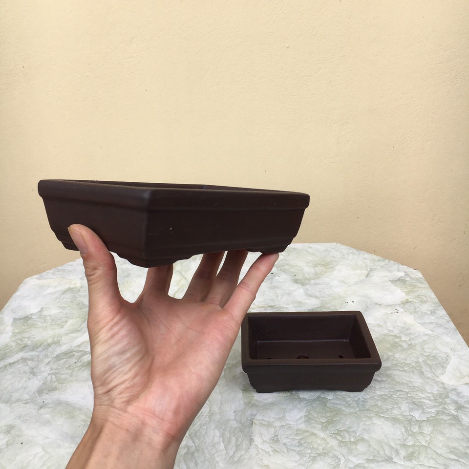 Chậu bonsai Chữ nhật mini đất nung màu đen gốm Bát tràng 2 size BM-73