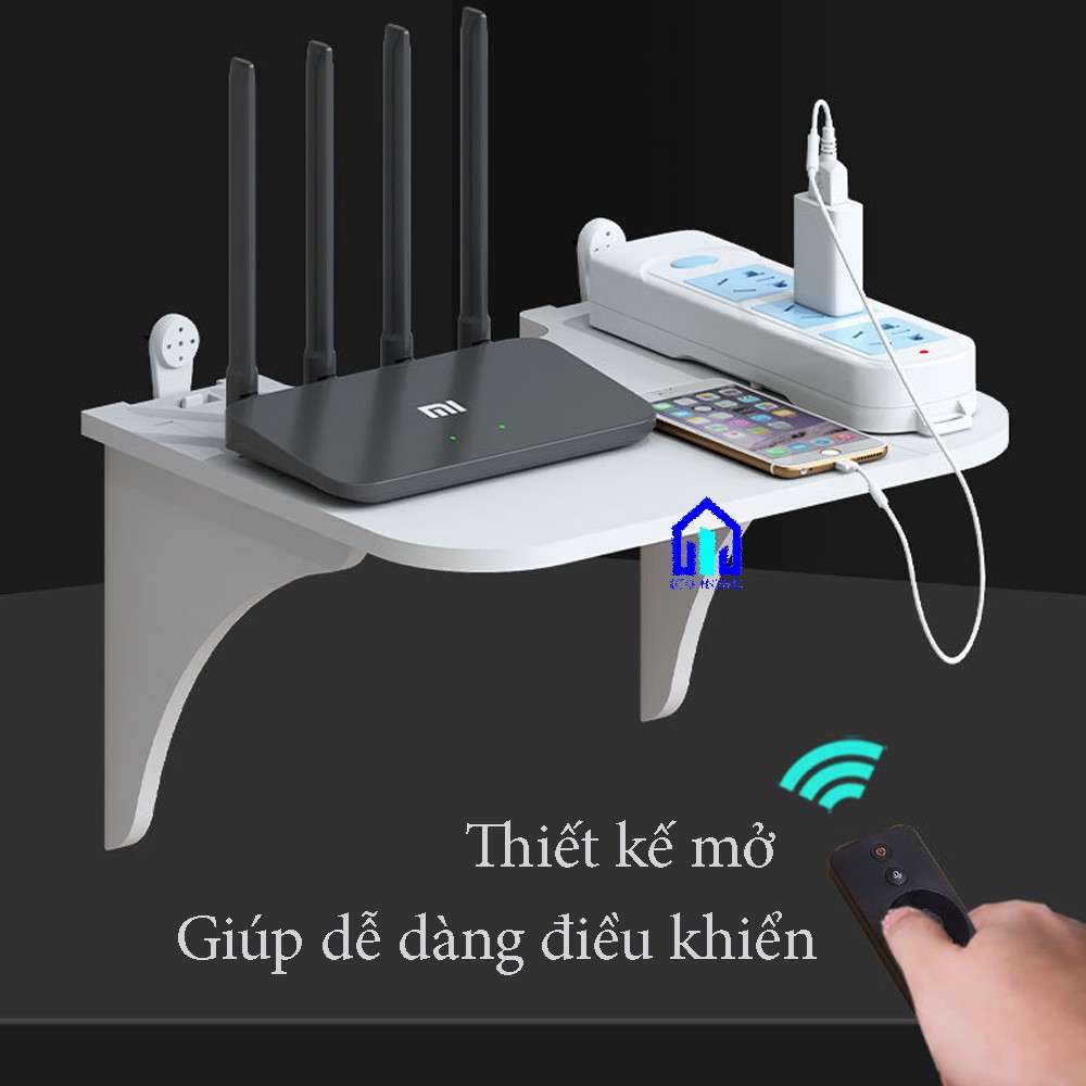 Kệ wifi treo tường không cần khoan để đầu thu kỹ thuật số, remote, điện thoại, chất liệu gỗ cao cấp - ICO HOME