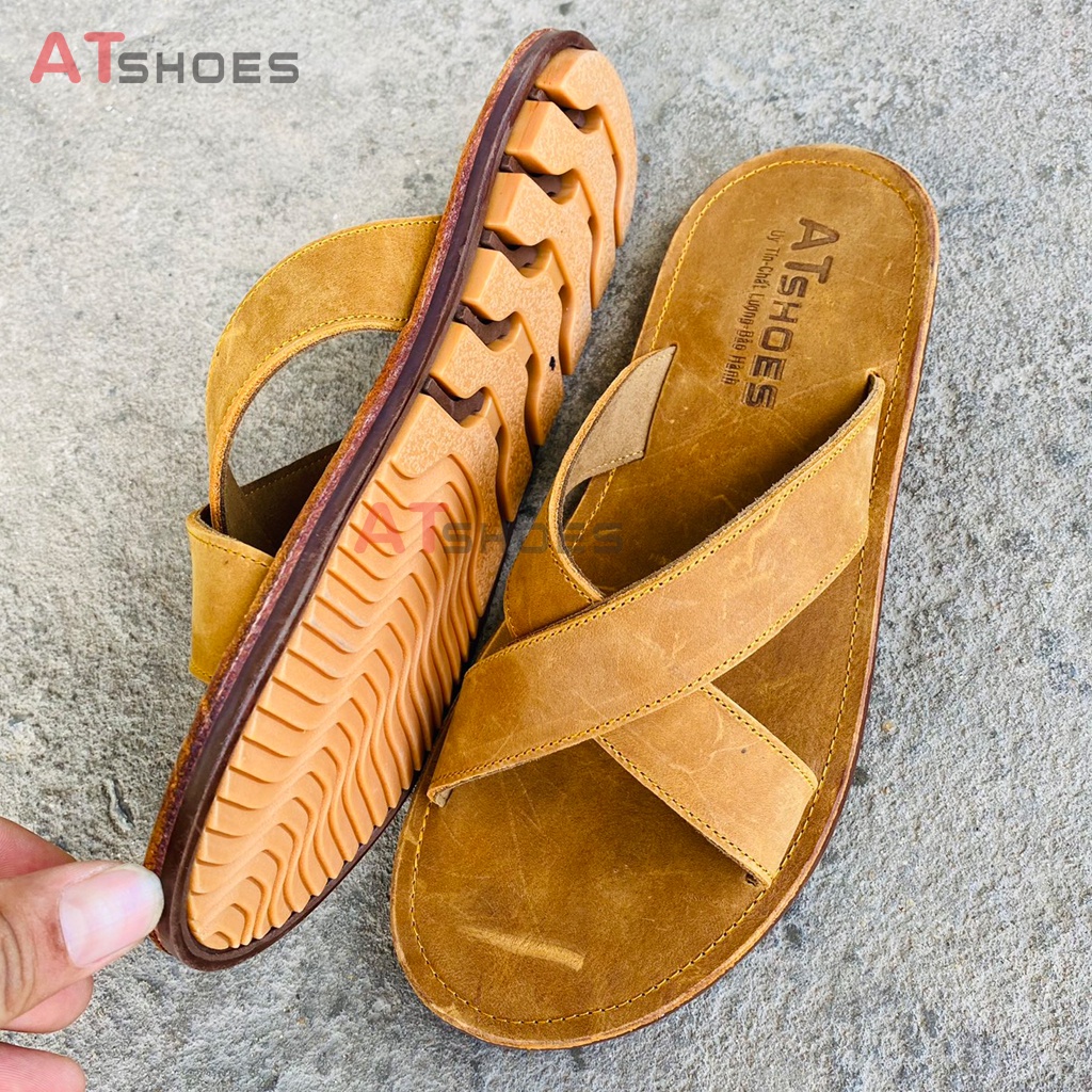 (Video thật) Dép lê nam quai chéo cao cấp mặt da phiên bản mới full nâu Hot 2021 mang cực đẹp, êm chân, siêu bền