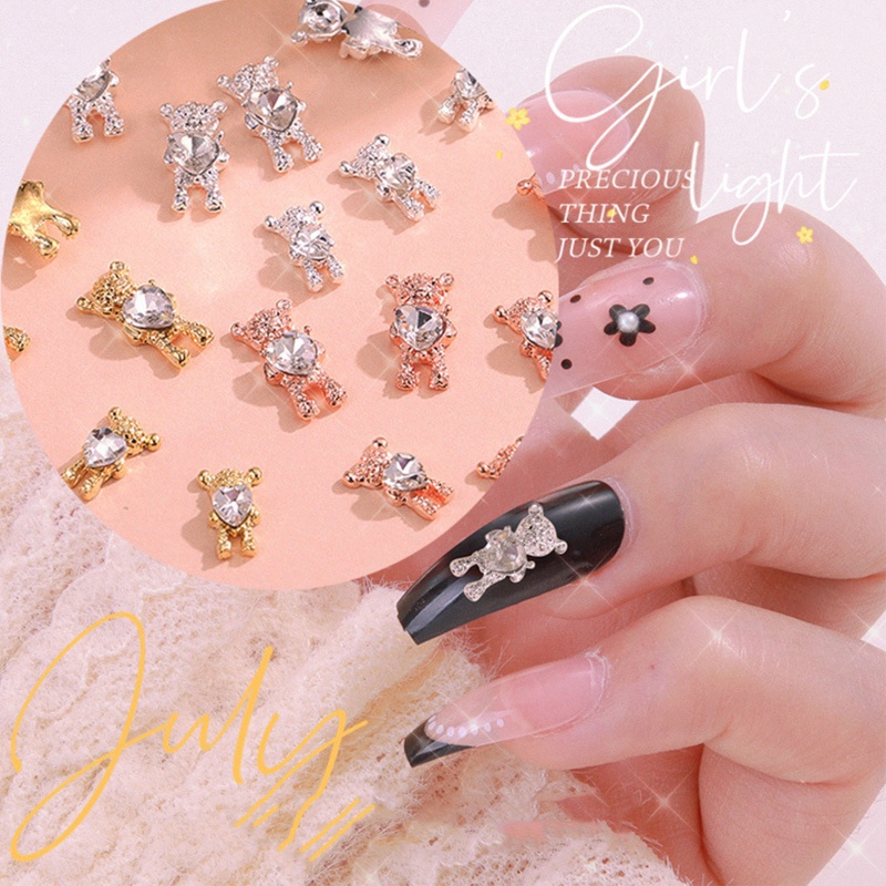 Set 5 Phụ Kiện Đá Trang Trí Móng Nghệ Thuật Hình Gấu 3D Bằng Hợp Kim Pha Lê