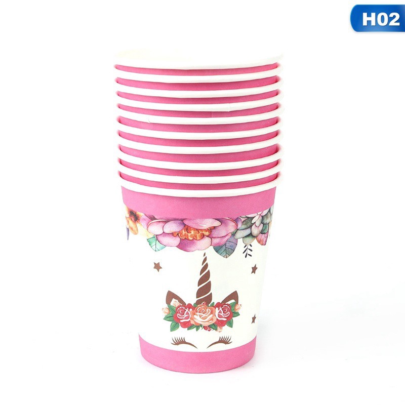Unicorn Kids Happy Birthday Paper Cup Plate Hat Box Banner Flag decoration