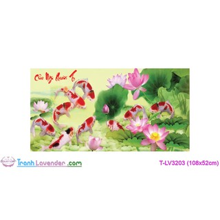 [T-LV3203]Tranh thêu chữ thập Con cá Cửu Ngư Quần Tụ (108x52cm)