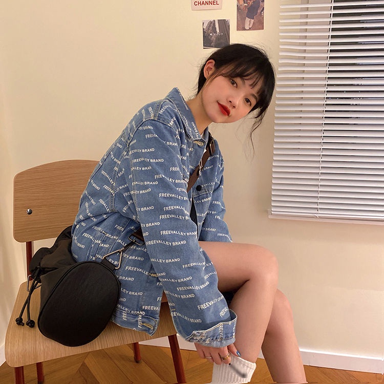 Áo Khoác Denim In Chữ Thiết Kế Mới Thời Trang Mùa Xuân Hè Theo Phong Cách Hàn Quốc Dành Cho Nữ 2021