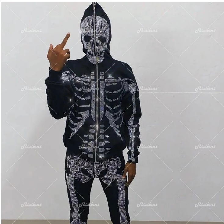 Áo hoodie MMIOT y2k tay dài có khóa kéo đính đá thời trang cho nam