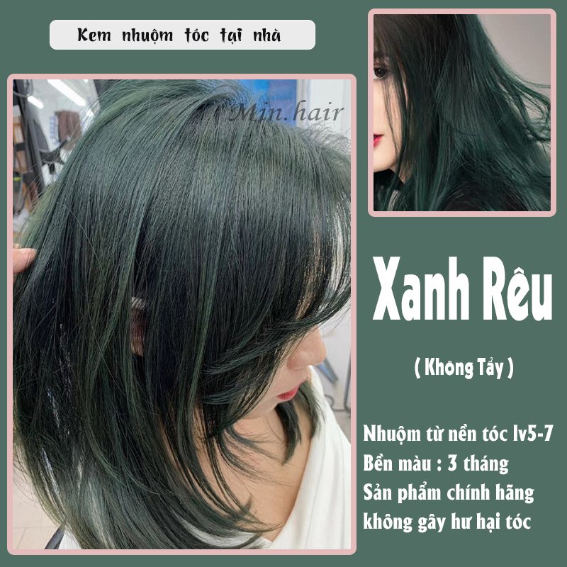 thuốc nhuộm tóc màu xanh rêu, tặng kèm oxy trợ dưỡng và bao tay