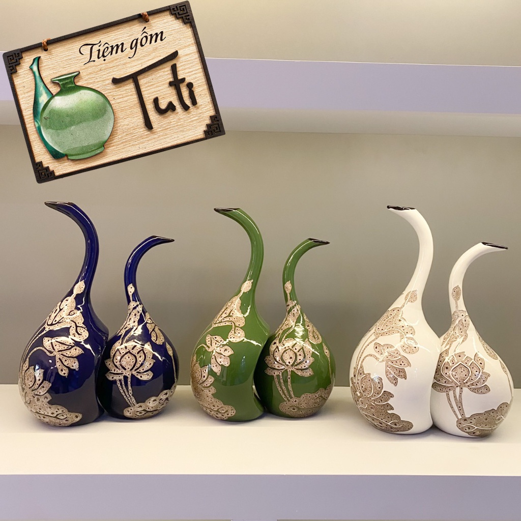 Tượng Decor - Bộ Đôi Thiên Nga Nghệ Thuật Trang Trí -Bát Tràng - Men Cao Cấp Kèm Hoạ Tiết Vẽ Tay , Nhiều Màu