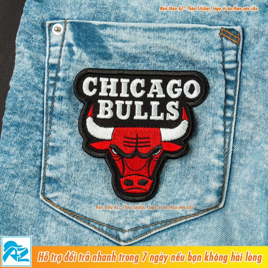 Sticker ủi thêu logo hình Bull Chicago (lớn) - Patch ủi quần áo balo S77