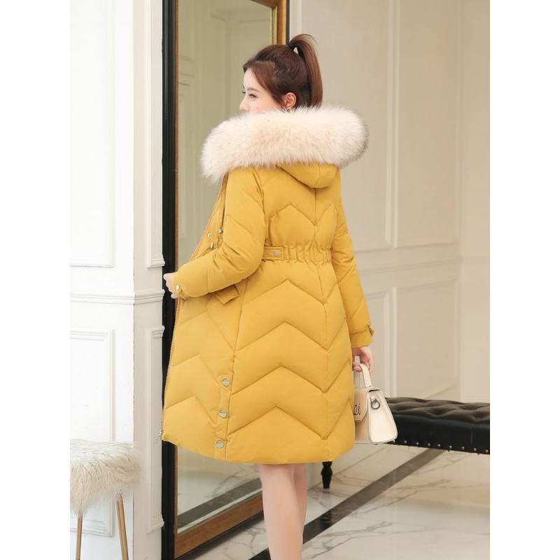 Áo khoác phao dáng dài áo phao dáng dài dây rút tạo eo hoạ tiết lượn sóng sang chảnh | BigBuy360 - bigbuy360.vn