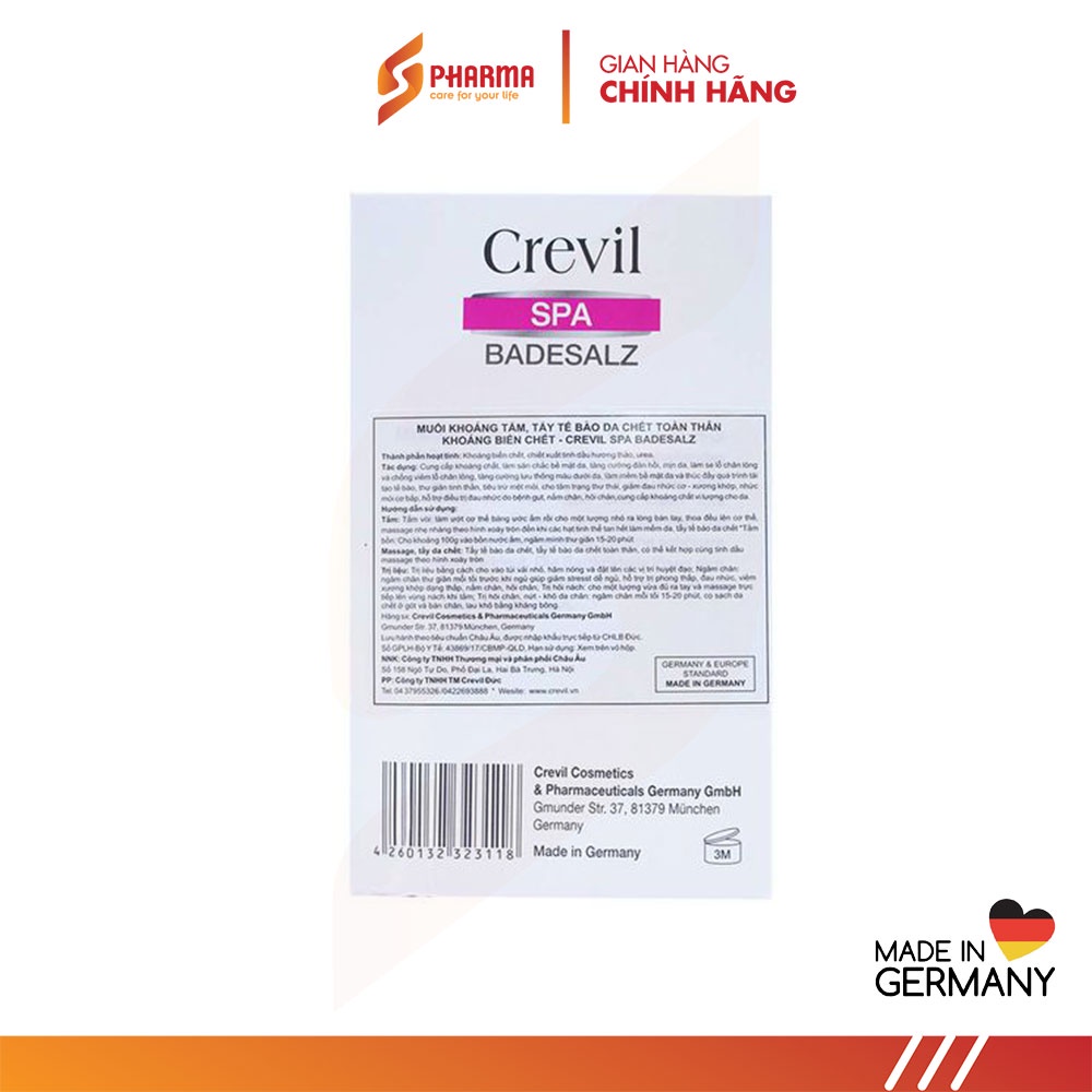 CREVIL SPA BADESALZ 600G - Muối tắm làm đẹp da, sạch mụn, tẩy da chết, nhập khẩu Đức