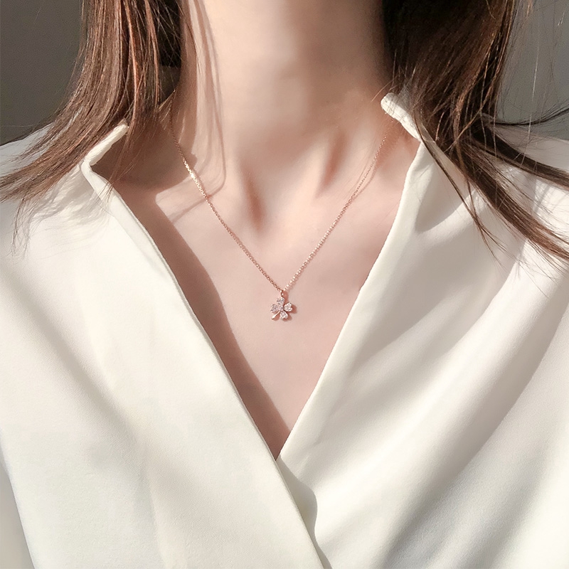 Vòng cổ cỏ ba lá bạc 925 với tinh thể