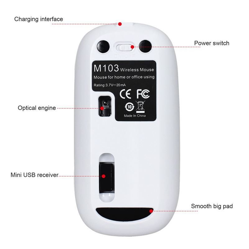 Chuột không dây M103 wireless tự sạc pin siêu mỏng không gây tiếng ồn chuyên dùng cho Máy tính, pc, Laptop, Tivi