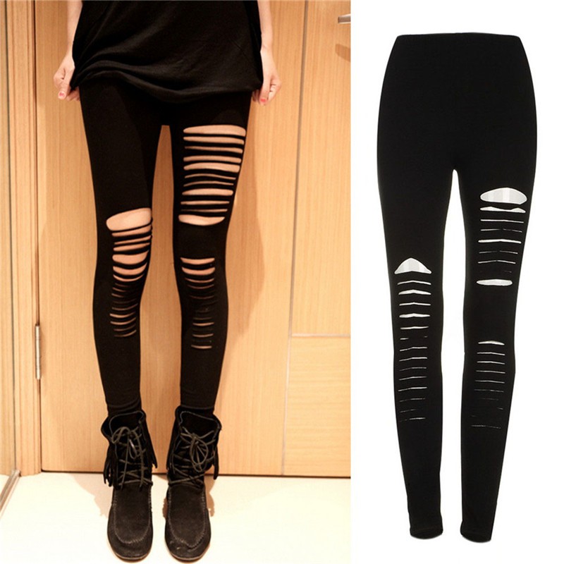 Quần Legging Đen Kẻ Sọc Phong Cách Gothic Quyến Rũ Cho Nữ