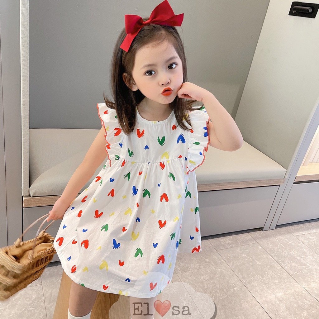 Váy Bé Gái Cánh Tiên Dáng Babydoll Họa Tiết Trái Tim Sắc Màu Xinh Xắn Cho Bé Gái Từ 10 - 24Kg