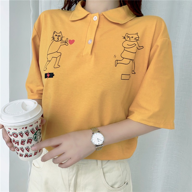 Áo Polo nữ ngắn tay phong cách Nhật Bản
