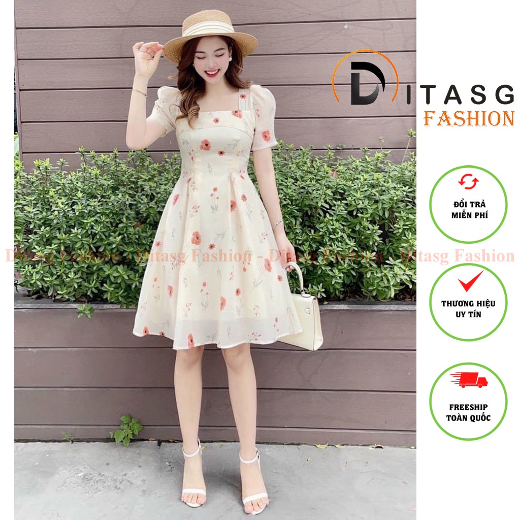 Đầm dự tiệc DITASG FASHION vải voan lụa hoa tiết hoa cho nữ dưới 60kg