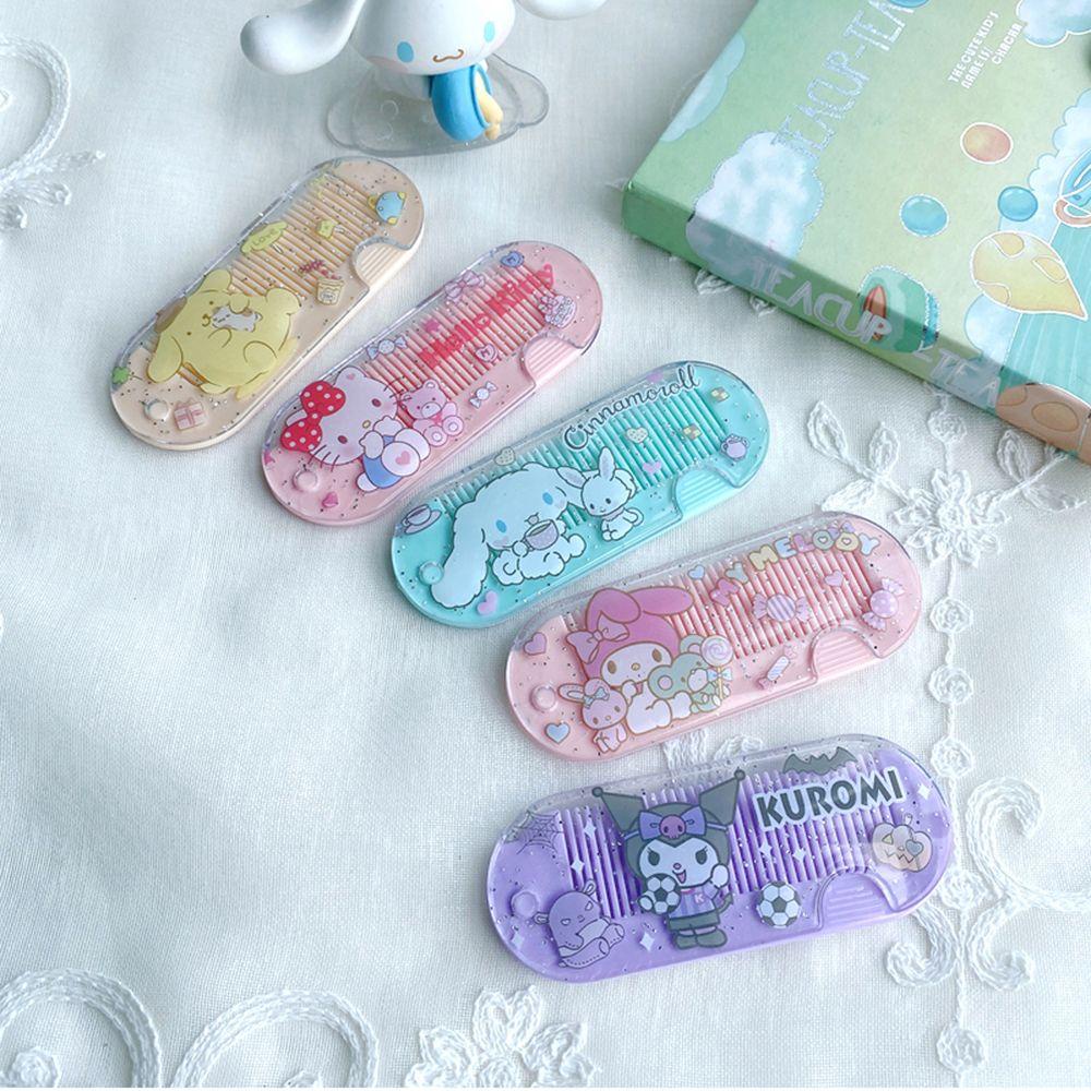 Lược Gấp Mini Hình Cinnamoroll/ Mèo Kitty Dễ Thương Tiện Dụng Cho Nữ