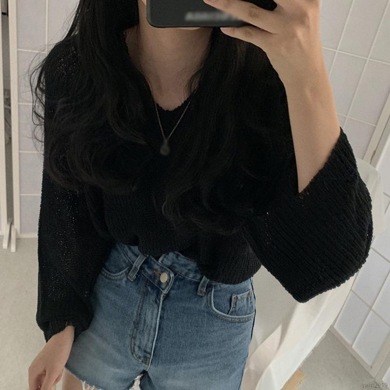 Áo Sweater Dài Tay Thiết Kế Dáng Rộng Xinh Xắn Dành Cho Nữ