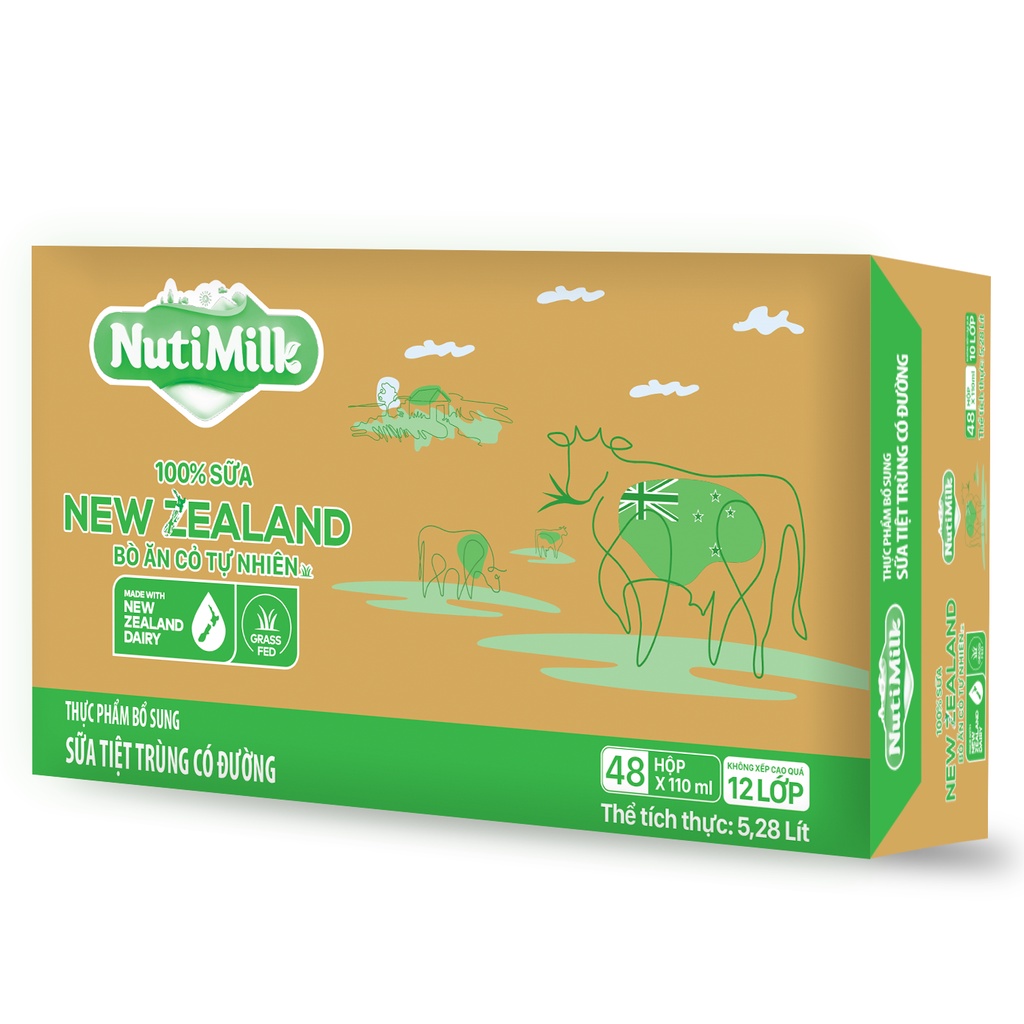 Thùng 48 Hộp/ 24 Bịch 100% Sữa New Zealand Bò ăn cỏ tự nhiên Có Đường/ Không đường/ Ít Đường 110/ 180ml - YOOSOO MALL