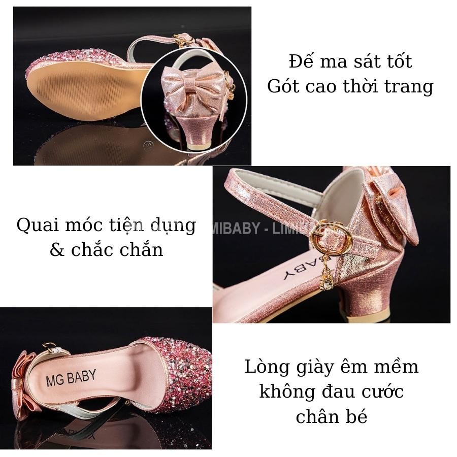 Giày cao gót cho bé gái 3 - 12 tuổi đính kim sa công chúa duyên dáng và dễ thương cho bé đi tiệc biểu diễn khiêu vũ GH27