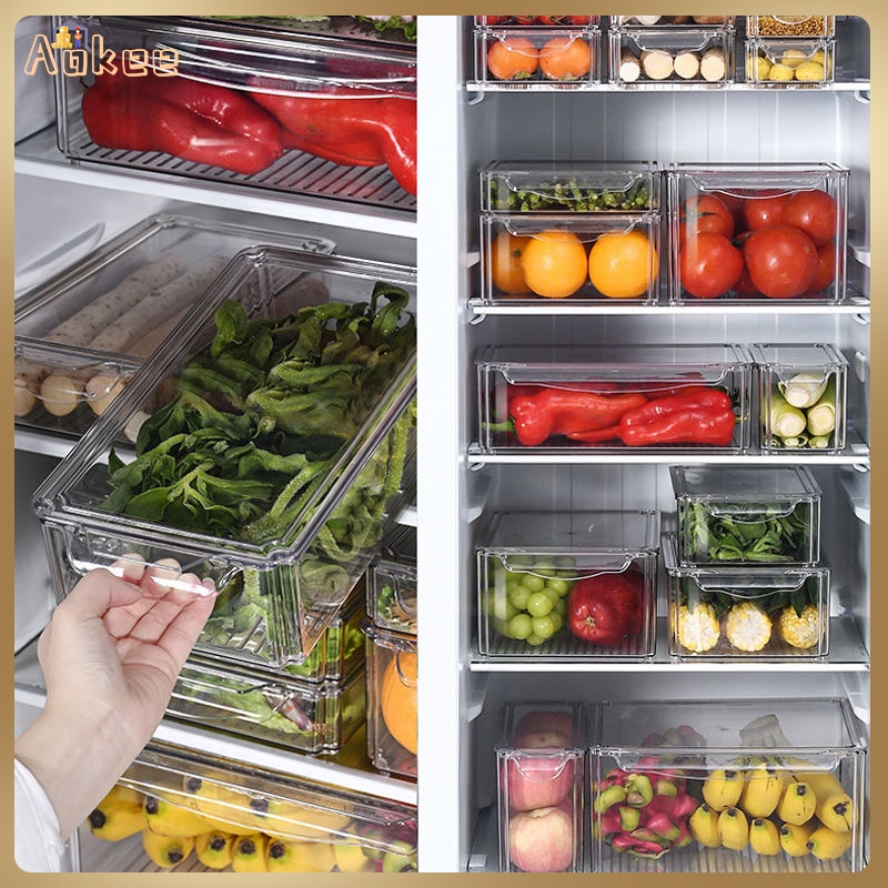 Aokee Hộp bảo quản thực phẩm trong tủ lạnh có nắp Bảo quản trong nhà bếp Thùng kín bằng nhựa Bảo quản rau củ quả riêng biệt Hộp tươi