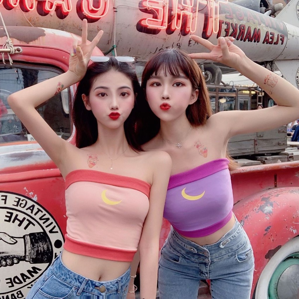 Áo ống cúp ngực họa tiết mặt trăng quyến rũ