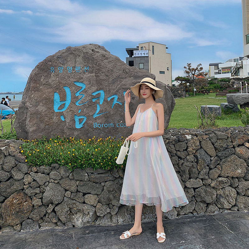 IELGYĐầm Dài Dáng Rộng Màu Sắc Thời Trang Hàn Quốc Xinh Xắn Cho Nữ