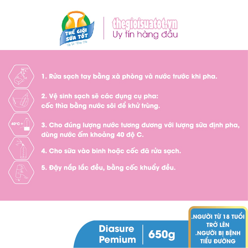 [MẪU MỚI] Sữa Diasure Premium 650g - Dành Cho Người Tiểu Đường