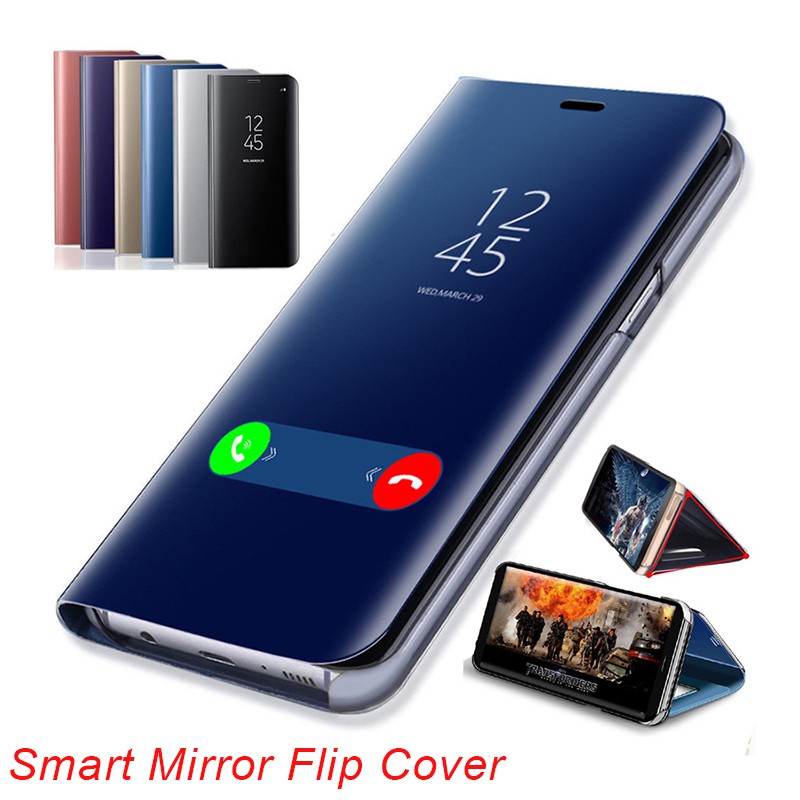 OPPO A52 A92 A31 A91 A5 A9 2020 Mirror Surface Phone Case Clear View Smart Auto Sleep Leather Hard Flip Cover Fashion Casing Stand Holder