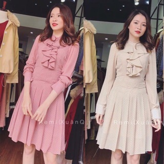Đầm bi xếp ly xoè phối bèo cổ