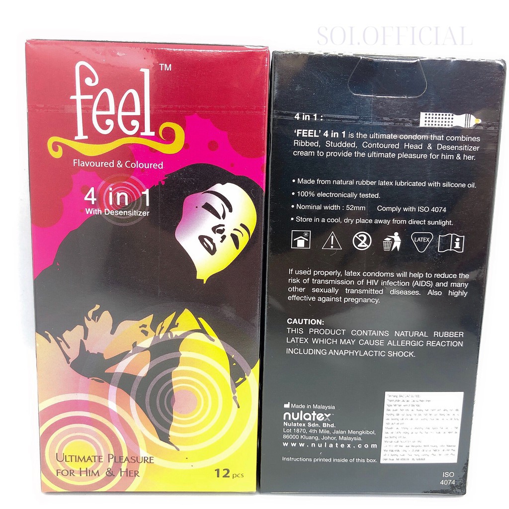 Bao Cao Su Kéo Dài Thời Gian Feel 4 in 1 Malaysia Hộp 12 Bao và Hộp 3 Bao