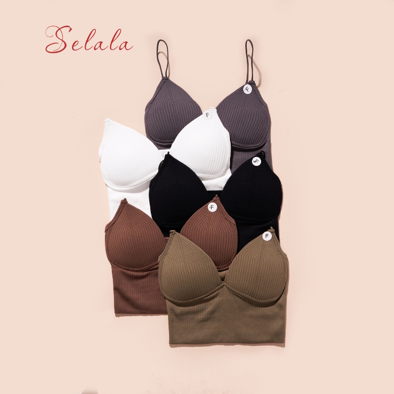 Áo Hai Dây Selala Dáng Ôm Gân Tăm Cổ V Có Sẵn Đệm Tôn Dáng V06