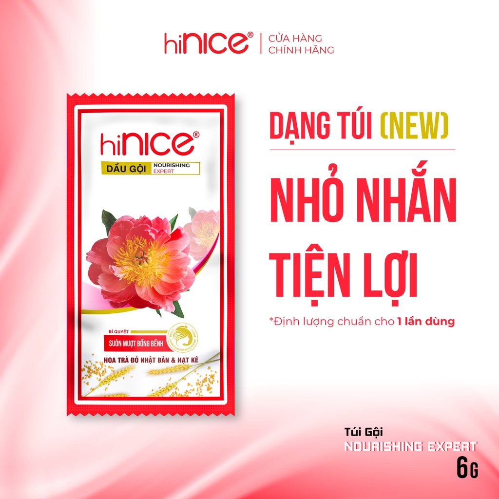 Dây Dầu Gội hiNICE Hoa Trà Đỏ & Hạt Kê suôn mượt bồng bềnh  - Dây 12 Túi