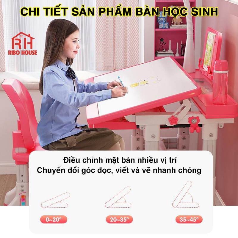 [SIZE 80cm + TẶNG ĐÈN] Bộ bàn học sinh trẻ em RIBO HOUSE bàn B05 chống gù, chống cận điều chỉnh độ cao cho bé RIBO138