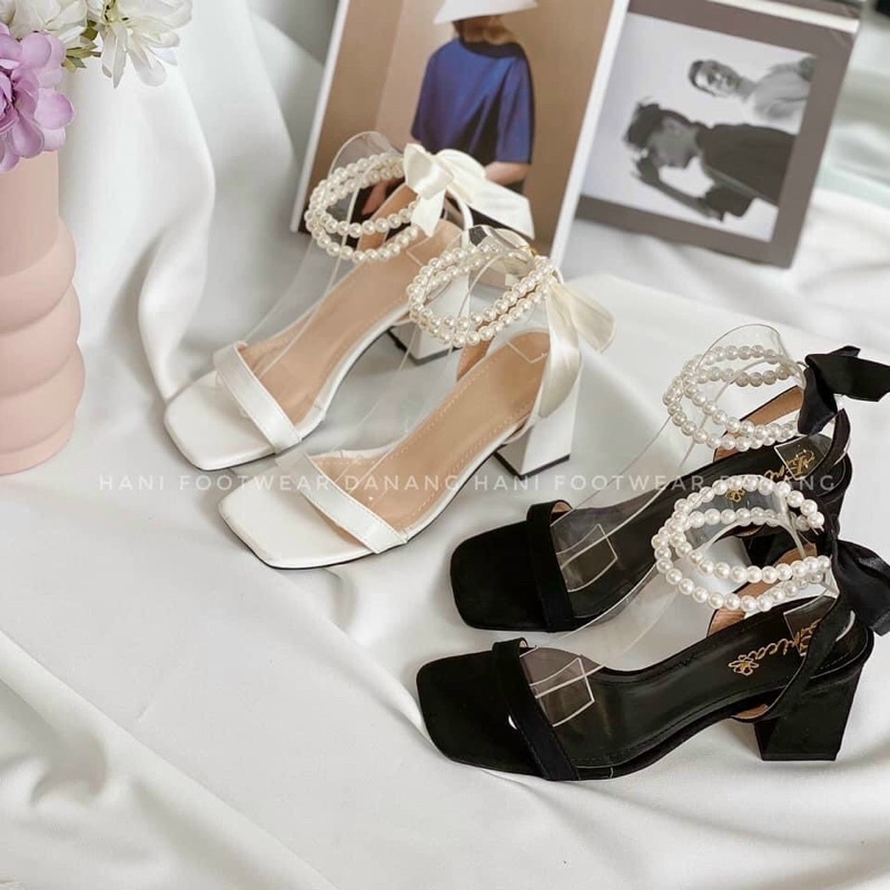 Giày cao gót nữ đế vuông thắt nơ 7 phân, giày sandal 7 phân quai ngọc hottrend 2022 EMY's SHOES