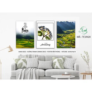 Bộ tranh canvas phong cảnh hiện đại kèm khung và đinh treo tranh
