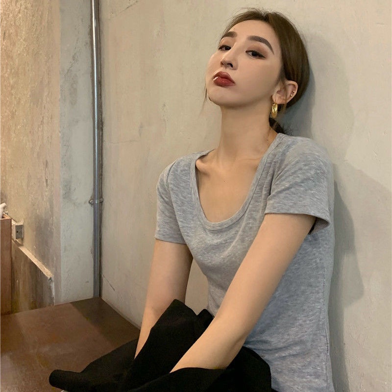 Áo thun COZOKC tay ngắn cổ tròn màu đơn giản phong cách Hàn Quốc