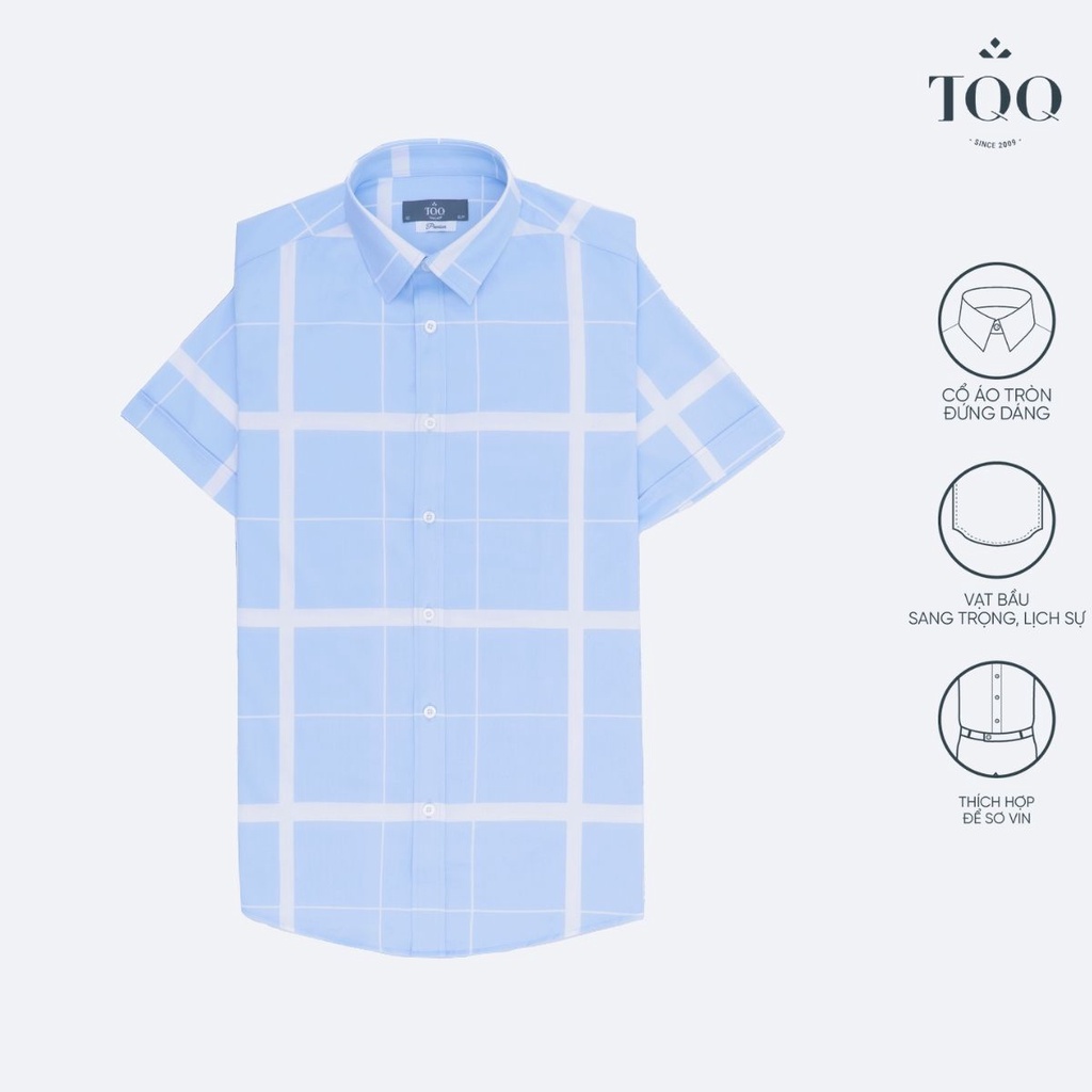 Áo sơ mi ngắn tay TQQ K470CSC màu xanh nhạt dáng slimfit công sở chất vải viscose thoáng mát, chống nhăn