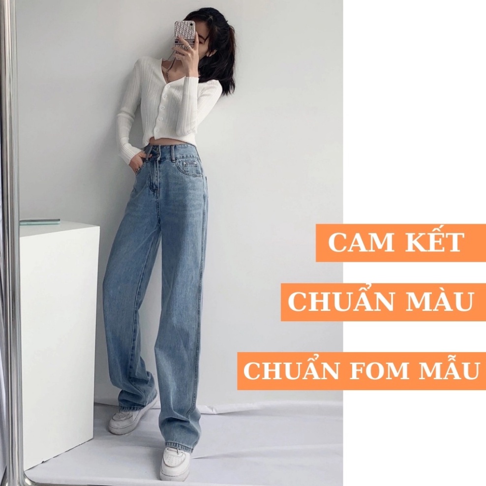 Quần Jean Nữ Lưng Cao Ống Rộng Dáng Suông Dài Qua Chân Kiểu Túi Truyền Thống Đơn Giãn Dễ Phối Áo Croptop