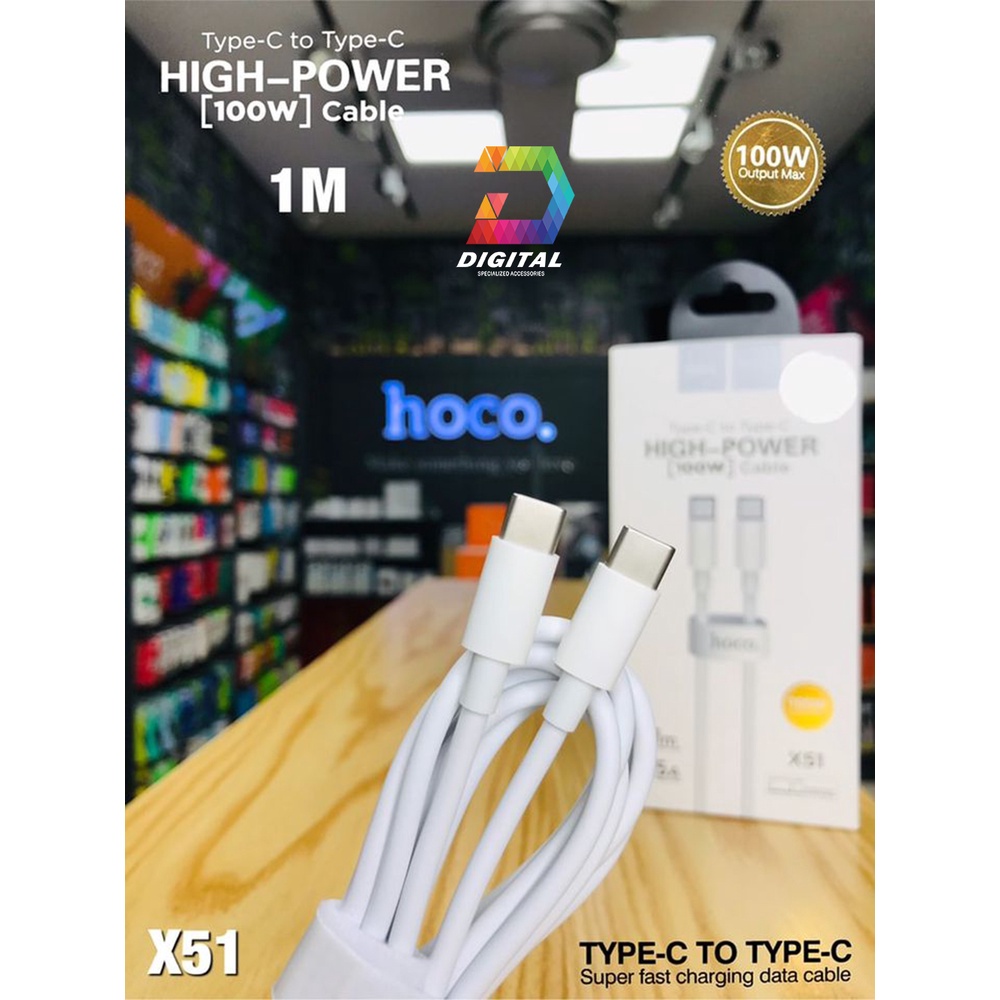 Cáp Type C to Type C Hoco X51 Sạc Nhanh PD 2.0 100W Quick Charge 3.0 Dài 1 Mét Chính Hãng