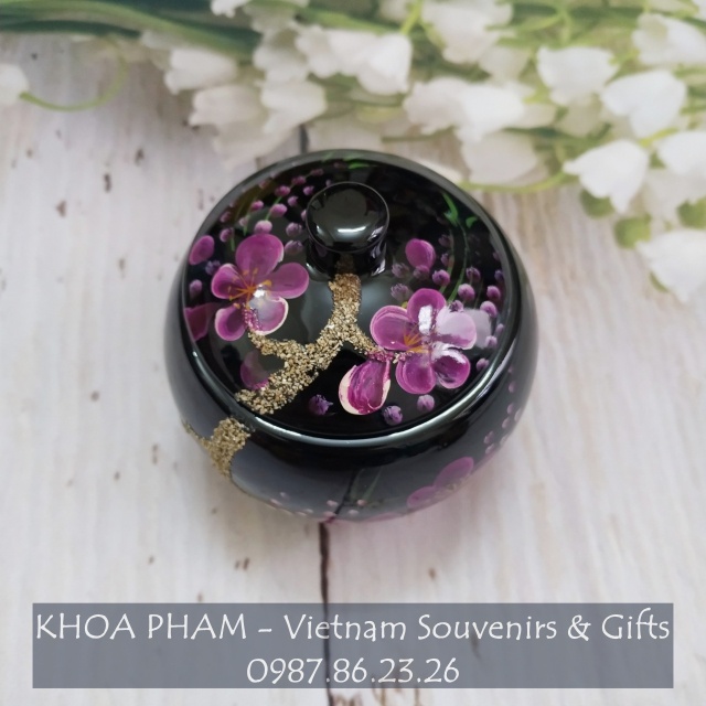 Hũ Kẹo Sơn Mài Hình Hoa Đào Tết Đường Kính 8 cm