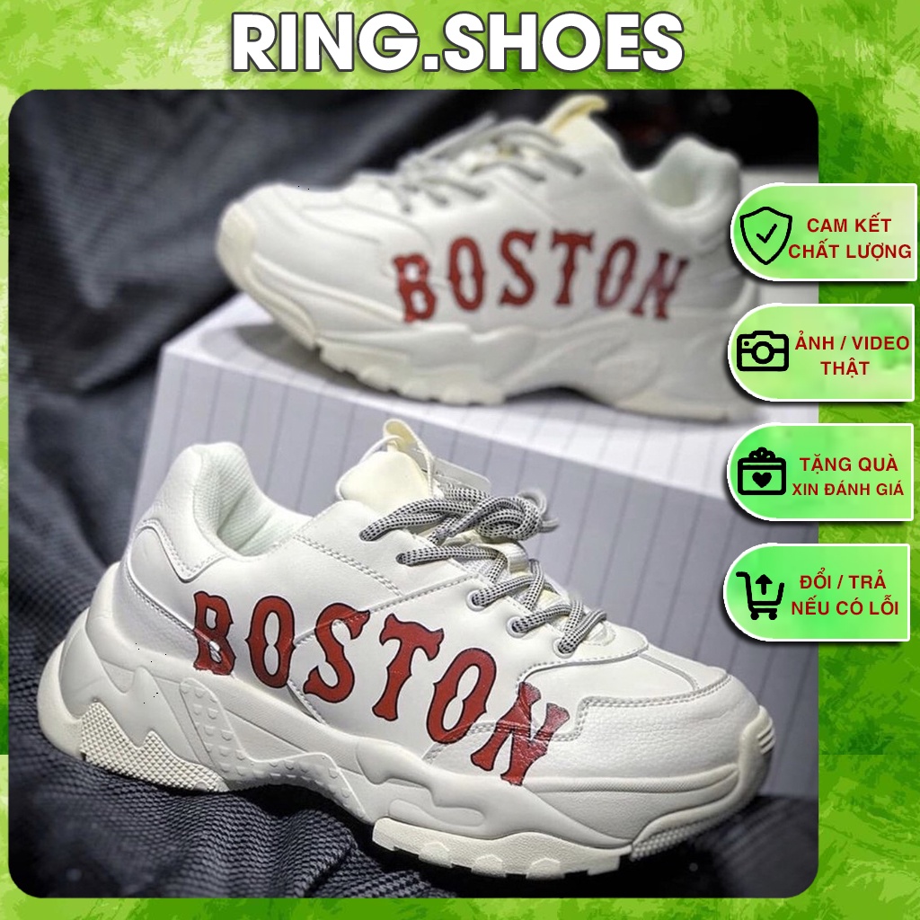 Giày MLB Boston Thể Thao Nam Nữ IN 3D Đế Độn 5CM bản đẹp 2022, Giày Thể Thao Màu Trắng