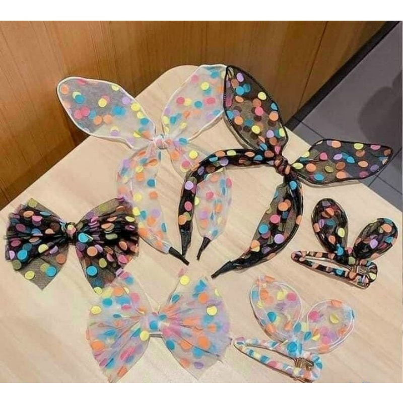 bờm tóc chấm bi kẹp tóc sét 3 họa tiết cho chị em phụ nữ phong cách hàn xẻng