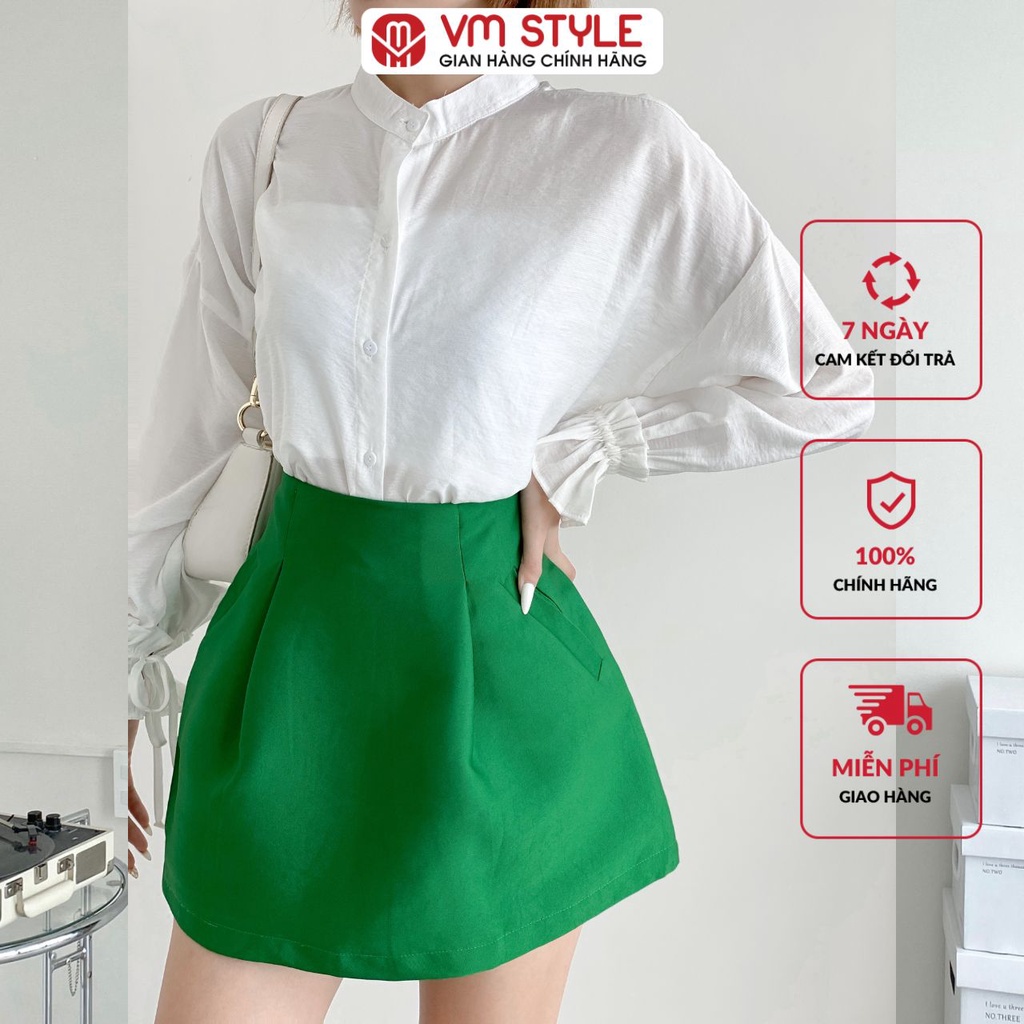 Chân váy ngắn VMSTYLE 2 túi xếp kiểu trước tôn dáng 596 CVN00018