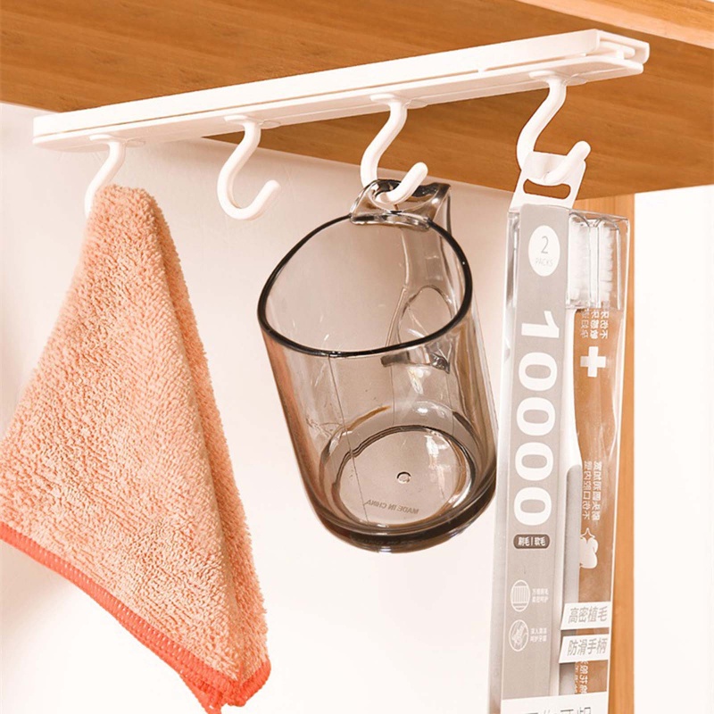 Giá Treo Đồ Dùng Nhà Bếp 4 Móc Tự Dính Tiện Dụng
